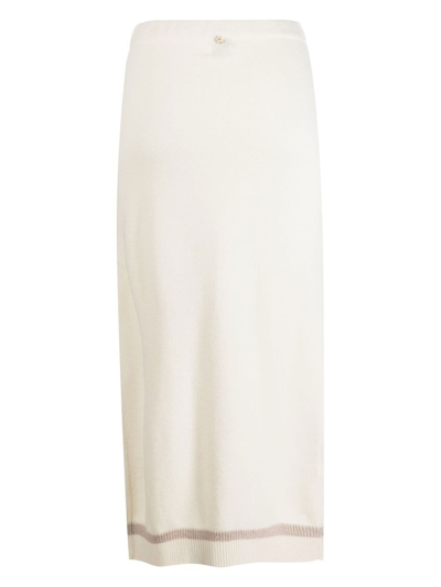 Shop Lorena Antoniazzi Stripe-trimmed Knitted Skirt In Neutrals