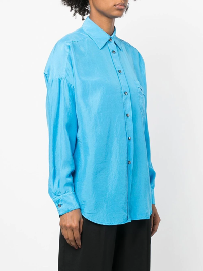 Shop Alberto Biani Silk Long-sleeve Shirt In Blau