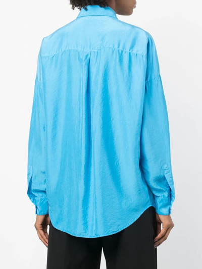 Shop Alberto Biani Silk Long-sleeve Shirt In Blau