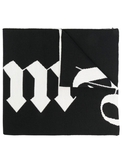 Shop Palm Angels Logo-intarsia Wool-blend Scarf In Schwarz