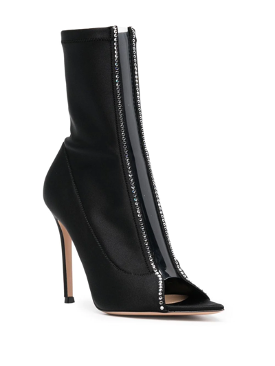 Gianvito Rossi Black Crystal-embellished Open-toe Stiletto Boots In Black