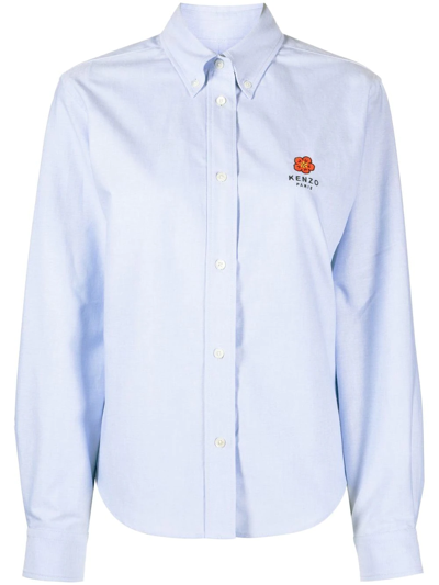 Shop Kenzo Logo-print Long-sleeve Shirt In Blau