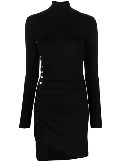 Shop Paco Rabanne Long-sleeve Asymmetric-hem Mini Dress In Schwarz