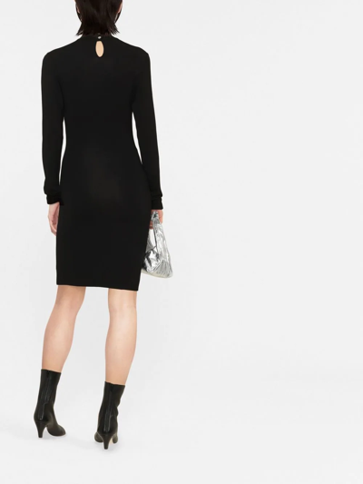 Shop Rabanne Long-sleeve Asymmetric-hem Mini Dress In Schwarz