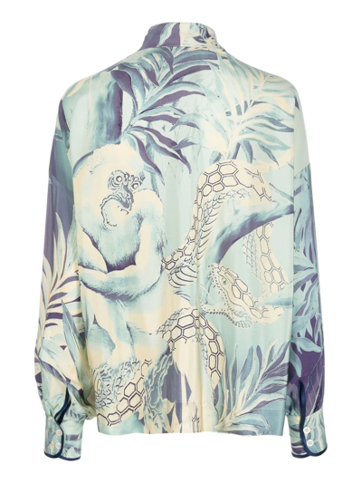 F.r.s For Restless Sleepers Jungle-print Silk Blouse In Blau