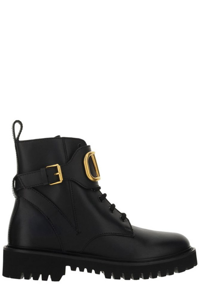 Shop Valentino Vlogo Plaque Ankle Boots In Black