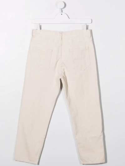 Shop N°21 Teen Heart Button Straight-leg Trousers In Neutrals