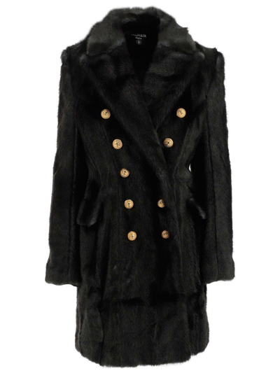 Shop Balmain Double Breasted Long Sleeved Coat In Black