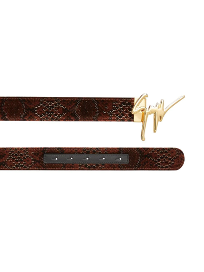 Shop Giuseppe Zanotti Signature Buckle Snakeskin-effect Belt In Brown