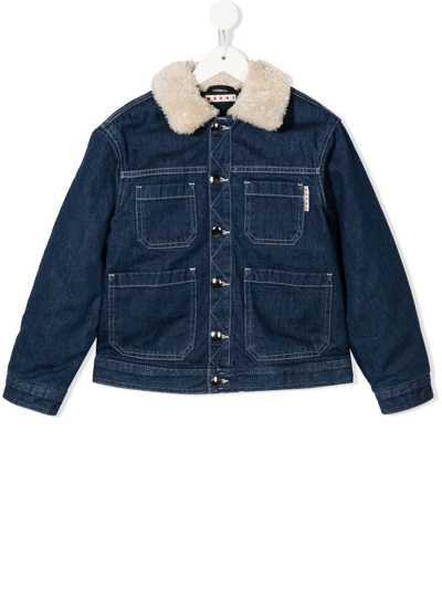 Shop Marni Logo-embroidered Denim Jacket In Blue