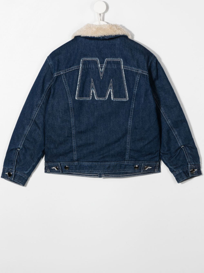 Shop Marni Logo-embroidered Denim Jacket In Blue