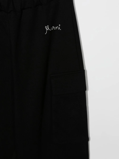 Shop Marni Logo-embroidered Cargo Trousers In Black