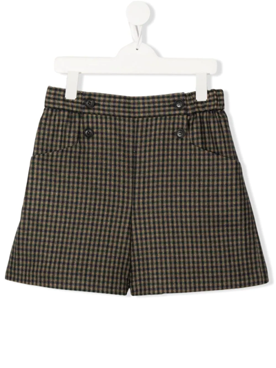 Shop Bonpoint Teen Check-tweed Shorts In Green