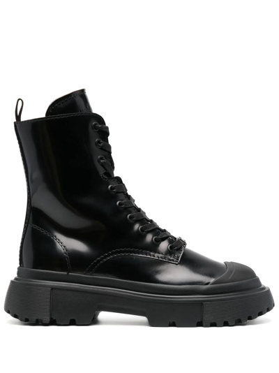 Shop Hogan Lace-up Combat Boots In Black