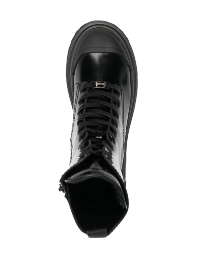 Hogan H619 Black Leather Combat Boots In Black