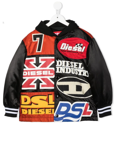 Permitirse Injerto Viaje Diesel Kids Black Bomber Jacket With Mix Of Logos | ModeSens