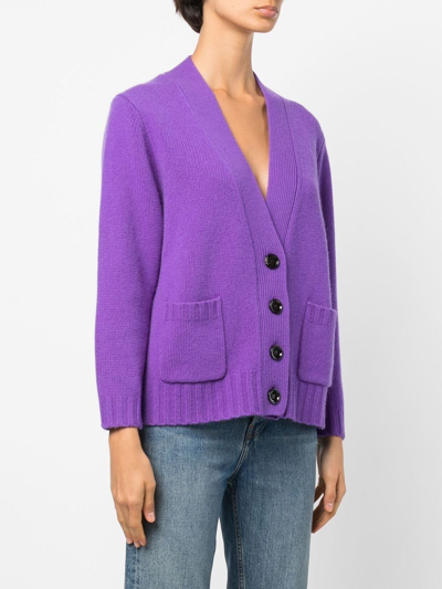 Shop Allude Long-sleeve Wool Knit Cardigan In Purple