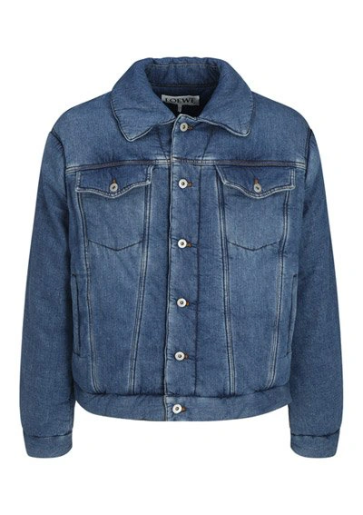 Shop Loewe Buttoned Padded Denim Jacket In Blue