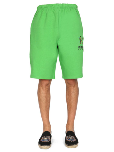 Shop Kenzo Elasticated Waistband Bermuda Shorts In Green