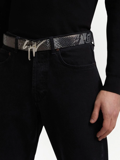 Shop Giuseppe Zanotti Signature Buckle Snakeskin-effect Belt In Black