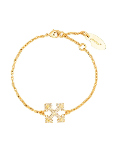 Shop Off-white Arrows-motif Crystal-embellished Bracelet In Gold