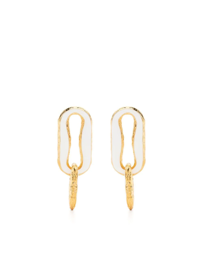Shop Off-white Enamel Drop Earrings In Gold