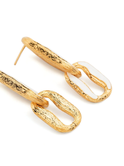 Shop Off-white Enamel Drop Earrings In Gold