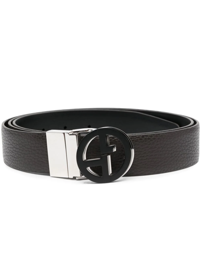 Shop Giorgio Armani Logo Buckle Belt In Braun