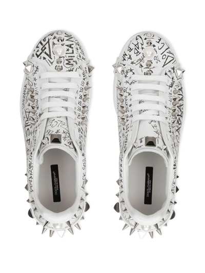 Shop Dolce & Gabbana Portofino Stud-embellished Sneakers In White