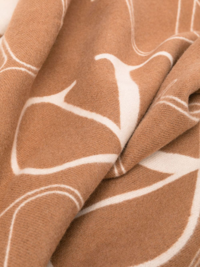 Valentino Logo-embroidered Fringed Scarf In Neutrals