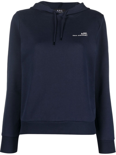 Shop Apc Logo-print Cotton Hoodie In Blau