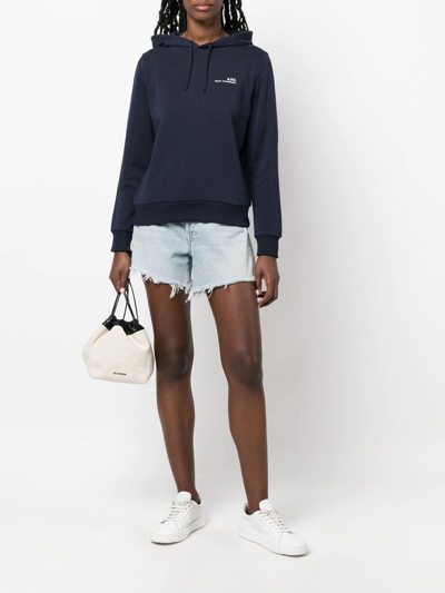 Apc Logo Cotton Jersey Sweatshirt Hoodie In Blau