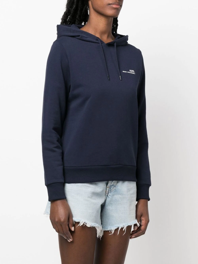 Shop Apc Logo-print Cotton Hoodie In Blau