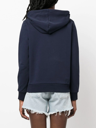 Apc Logo Cotton Jersey Sweatshirt Hoodie In Blau