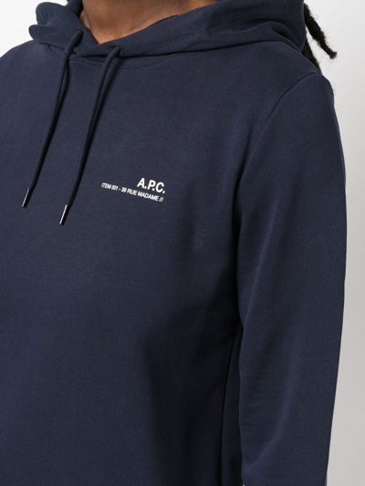 Apc Logo Cotton Jersey Sweatshirt Hoodie In Blau