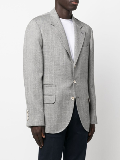 Shop Brunello Cucinelli Herringbone Wool Blazer In Grau