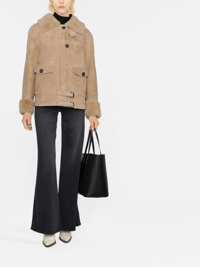 Shop Tom Ford Single-breasted Shearling-trim Jacket In Nude