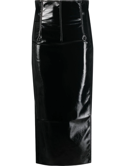 Shop Alessandro Vigilante High-shine Fitted Midi-skirt In Schwarz