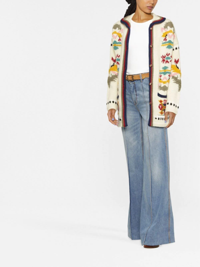Shop Etro Geometric Floral Intarsia-knit Cardigan In Weiss