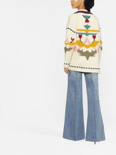 Shop Etro Geometric Floral Intarsia-knit Cardigan In Weiss