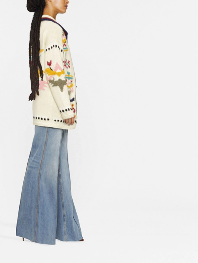 Shop Etro Geometric Floral Intarsia-knit Cardigan In Weiss