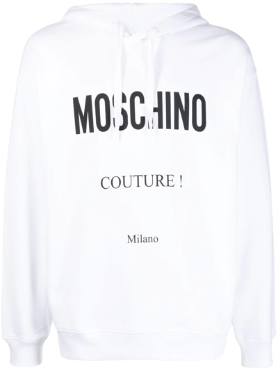 Shop Moschino Logo-print Cotton Hoodie In Weiss