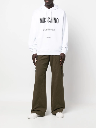 Shop Moschino Logo-print Cotton Hoodie In Weiss