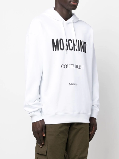 Shop Moschino Logo-print Cotton Hoodie In Weiss