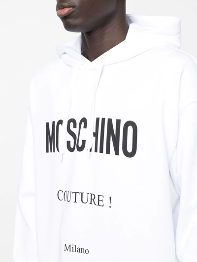 Shop Moschino Logo-print Cotton Hoodie In Weiss