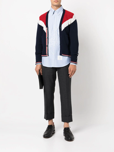 Thom Browne Floral-embroidered Long-sleeve Shirt In Blau