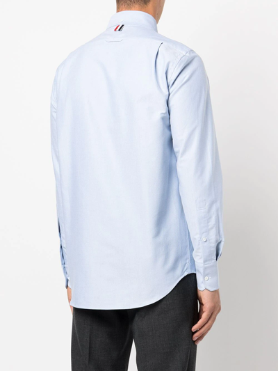 Thom Browne Floral-embroidered Long-sleeve Shirt In Blau