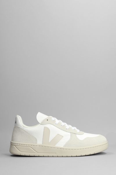 Shop Veja V-10 Sneakers In Beige Suede And Fabric
