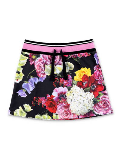 Shop Dolce & Gabbana Floral Print Mini Sweatskirt In Black Floral Print
