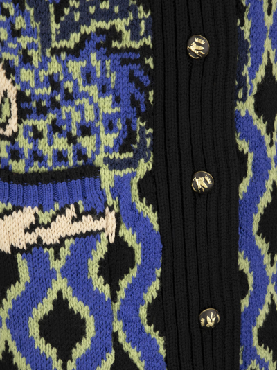 Shop Etro Long Cardigan With Floral Motifs In Blue/black